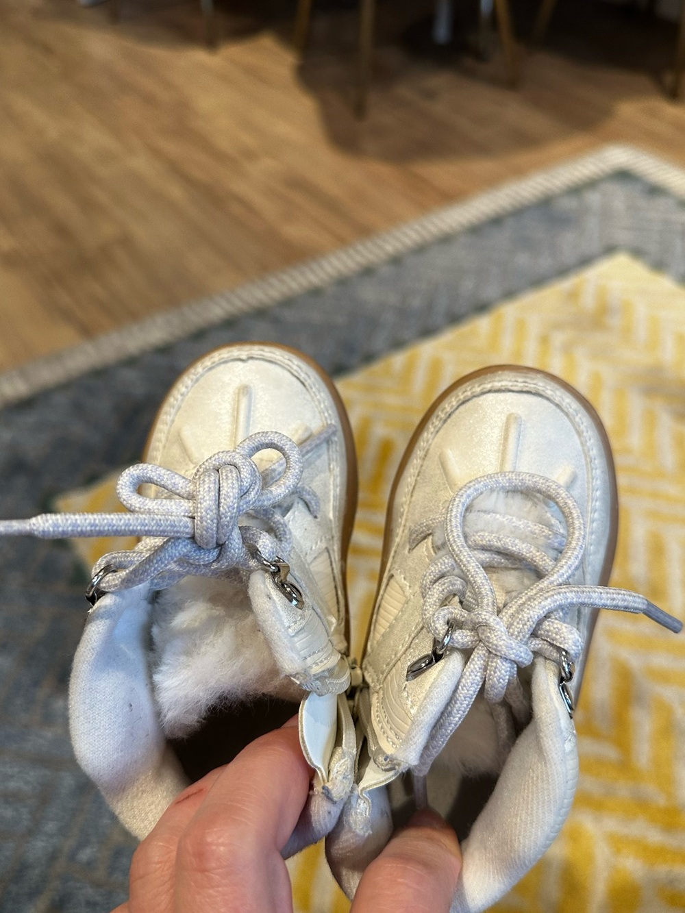 Carters Toddler White Faux-Fur Lined Lace-Up boots